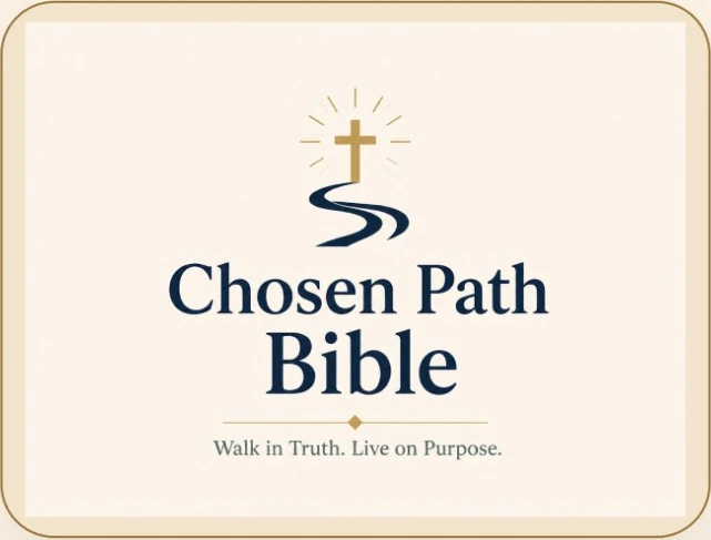 Chosen Path Bible splash artwork with a cross and a winding path; Walk in Truth. Live on Purpose.